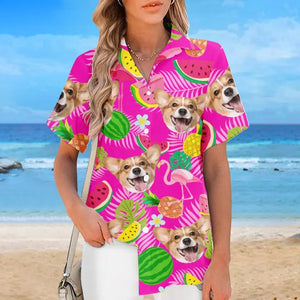 Personnalisez votre photo cet été pour un look plus spécial et élégant ! T-shirt hawaïen tropical unisexe personnalisé pour chien et chat ! Cadeau idéal pour les vacances d'été, les propriétaires d'animaux et les amoureux des animaux.