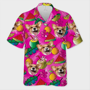 T-shirt hawaïen unisexe personnalisé avec photo « Oubliez la ville et courez au soleil » pour chien et chat - Cadeau idéal pour les vacances d'été, les propriétaires d'animaux et les amoureux des animaux.