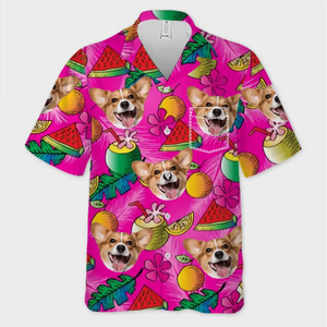 T-shirt hawaïen unisexe personnalisé avec photo « Oubliez la ville et courez au soleil » pour chien et chat - Cadeau idéal pour les vacances d'été, les propriétaires d'animaux et les amoureux des animaux.