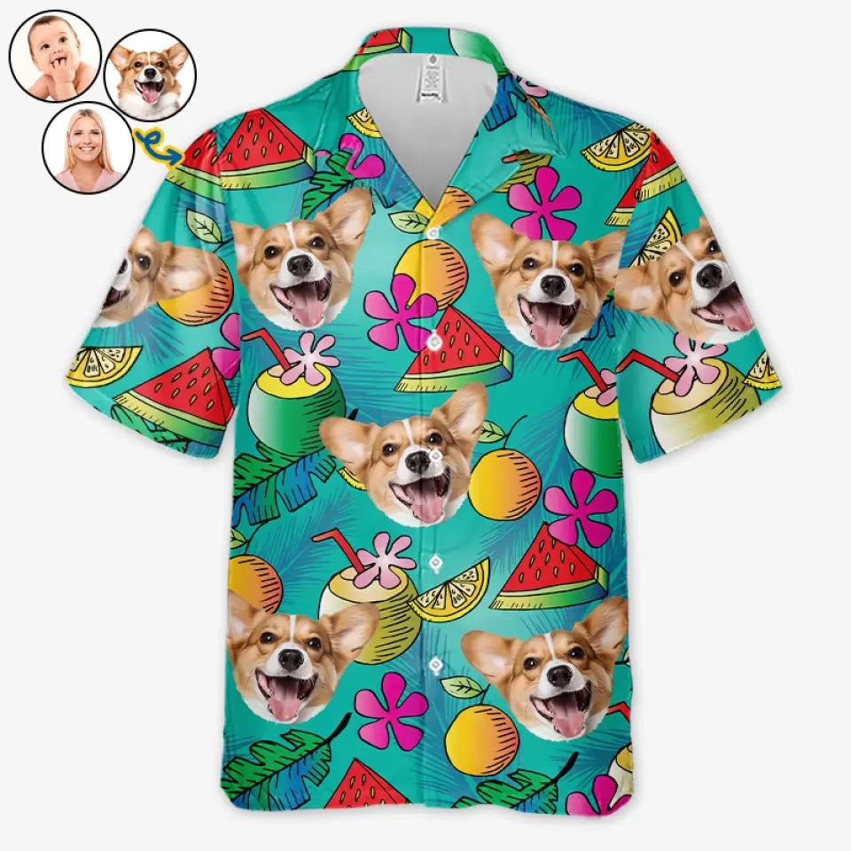 T-shirt hawaïen unisexe personnalisé avec photo « Oubliez la ville et courez au soleil » pour chien et chat - Cadeau idéal pour les vacances d'été, les propriétaires d'animaux et les amoureux des animaux.
