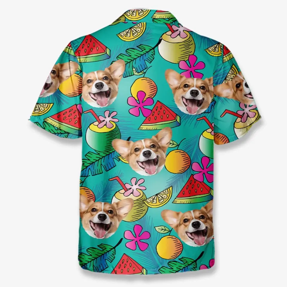 T-shirt hawaïen unisexe personnalisé avec photo « Oubliez la ville et courez au soleil » pour chien et chat - Cadeau idéal pour les vacances d'été, les propriétaires d'animaux et les amoureux des animaux.