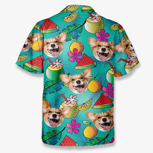 T-shirt hawaïen unisexe personnalisé avec photo « Oubliez la ville et courez au soleil » pour chien et chat - Cadeau idéal pour les vacances d'été, les propriétaires d'animaux et les amoureux des animaux.