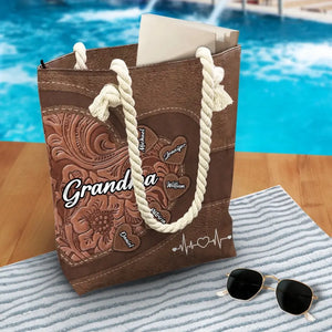 Maman, le cœur de la famille - Sac de plage personnalisé pour la famille - Cadeau pour maman et grand-mère