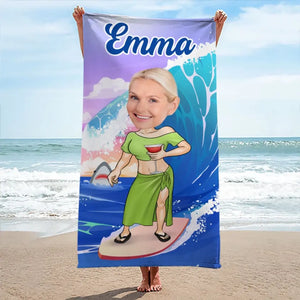 Serviette de plage personnalisée avec photo « Moi et l'océan » - Cadeau pour les vacances d'été, un anniversaire, une fête à la piscine, pour mari, femme et famille