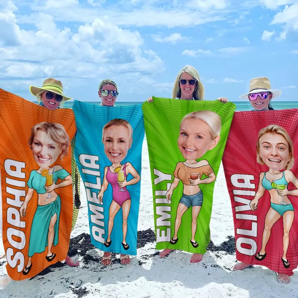 Serviette de plage personnalisée avec photo « L'eau salée guérit toutes les blessures » - Cadeau pour les vacances d'été, un anniversaire ou une fête à la piscine.