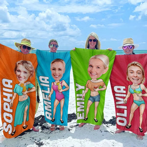 Serviette de plage personnalisée avec photo « L'eau salée guérit toutes les blessures » - Cadeau pour les vacances d'été, un anniversaire ou une fête à la piscine.