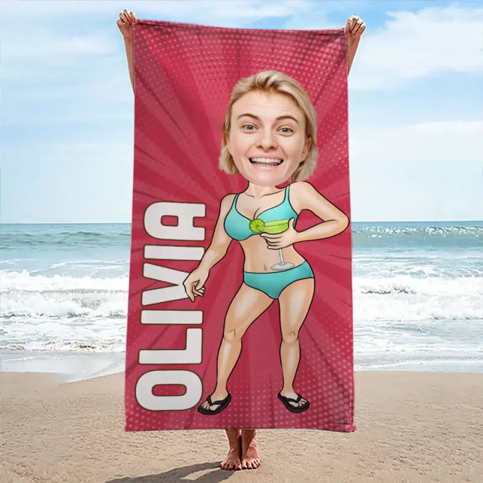Serviette de plage personnalisée avec photo « L'eau salée guérit toutes les blessures » - Cadeau pour les vacances d'été, un anniversaire ou une fête à la piscine.