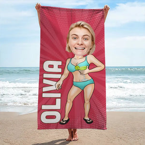 Serviette de plage personnalisée avec photo « L'eau salée guérit toutes les blessures » - Cadeau pour les vacances d'été, un anniversaire ou une fête à la piscine.