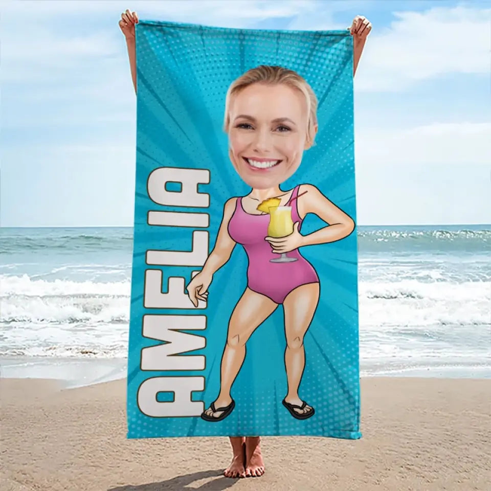 Serviette de plage personnalisée avec photo « L'eau salée guérit toutes les blessures » - Cadeau pour les vacances d'été, un anniversaire ou une fête à la piscine.