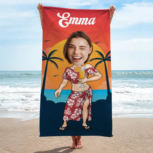 Serviette de plage personnalisée avec photo « Beach Daze Always » - Cadeau idéal pour les vacances d'été, un anniversaire, une fête au bord de la piscine, pour un mari, une femme ou un membre de la famille.