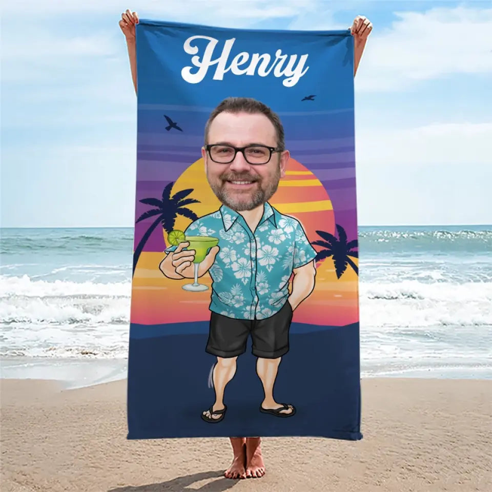 Serviette de plage personnalisée avec photo « Beach Daze Always » - Cadeau idéal pour les vacances d'été, un anniversaire, une fête au bord de la piscine, pour un mari, une femme ou un membre de la famille.