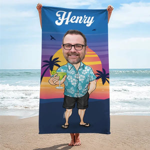 Serviette de plage personnalisée avec photo « Beach Daze Always » - Cadeau idéal pour les vacances d'été, un anniversaire, une fête au bord de la piscine, pour un mari, une femme ou un membre de la famille.