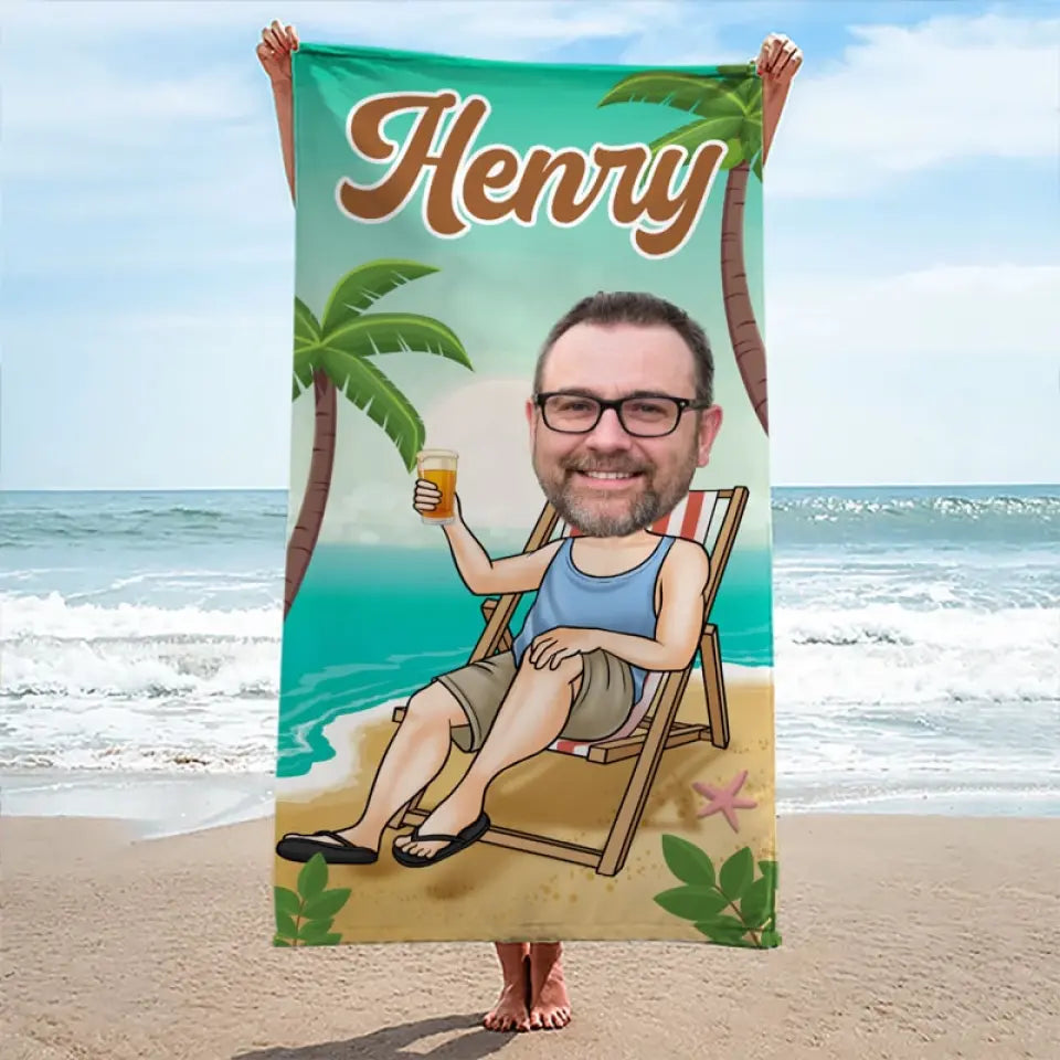 Serviette de plage personnalisée avec photo « Summer Vibes » pour toute la famille - Cadeau idéal pour les vacances d'été, un anniversaire ou une fête à la piscine.