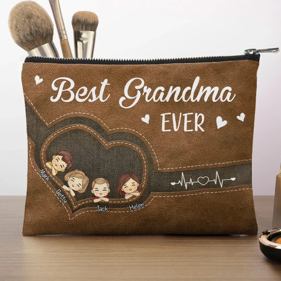 Meilleure grand-mère de tous les temps - Trousse de maquillage personnalisée pour la famille - Cadeau pour maman et grand-mère