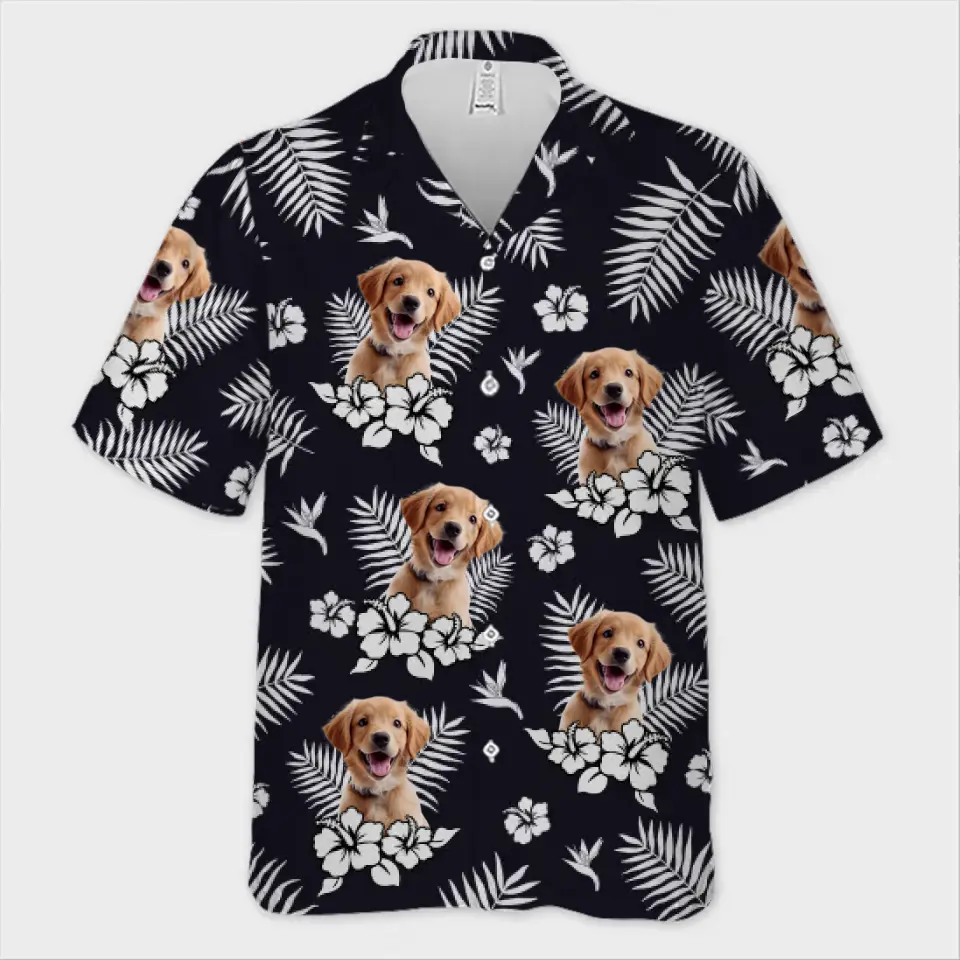 T-shirt hawaïen unisexe personnalisé avec photo « La vie est courte, partez à la plage » pour chien et chat. Cadeau idéal pour les vacances d'été, les propriétaires d'animaux et les amoureux des animaux.