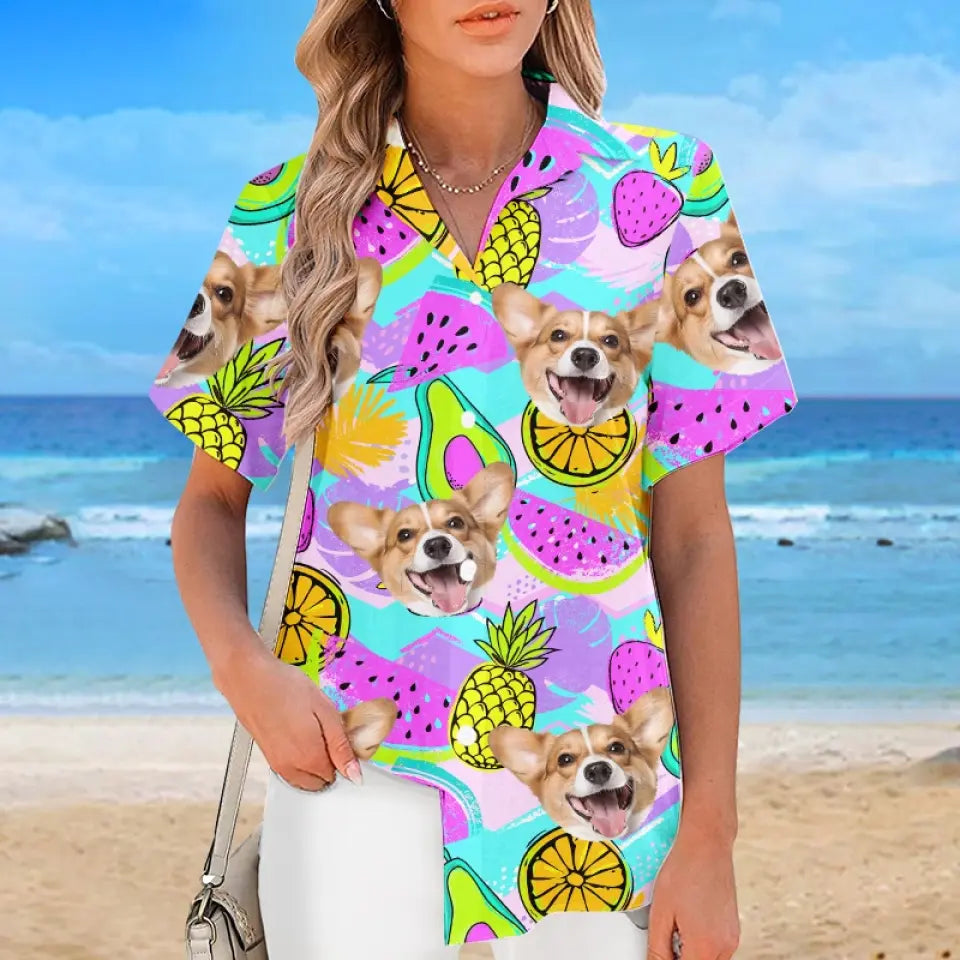 T-shirt hawaïen unisexe personnalisé avec photo d'animaux de compagnie pour les journées chaudes - Cadeau idéal pour les vacances d'été, les propriétaires d'animaux et les amoureux des animaux