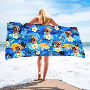 Photo personnalisée Amis à fourrure et journées ensoleillées - Chien
 Serviette de plage personnalisée avec chat - Cadeau de vacances d'été, cadeau d'anniversaire pour les propriétaires d'animaux et les amoureux des animaux