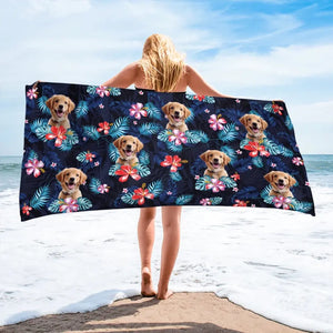 Mode vacances photo personnalisé activé - Chien
 Serviette de plage personnalisée avec chat - Cadeau de vacances d'été, cadeau d'anniversaire pour les propriétaires d'animaux et les amoureux des animaux