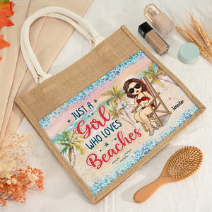 Juste une fille qui aime la plage - Sacs fourre-tout personnalisés, sacs fourre-tout en jute, sacs de plage - Cadeau pour meilleures amies, meilleures amies, sœurs