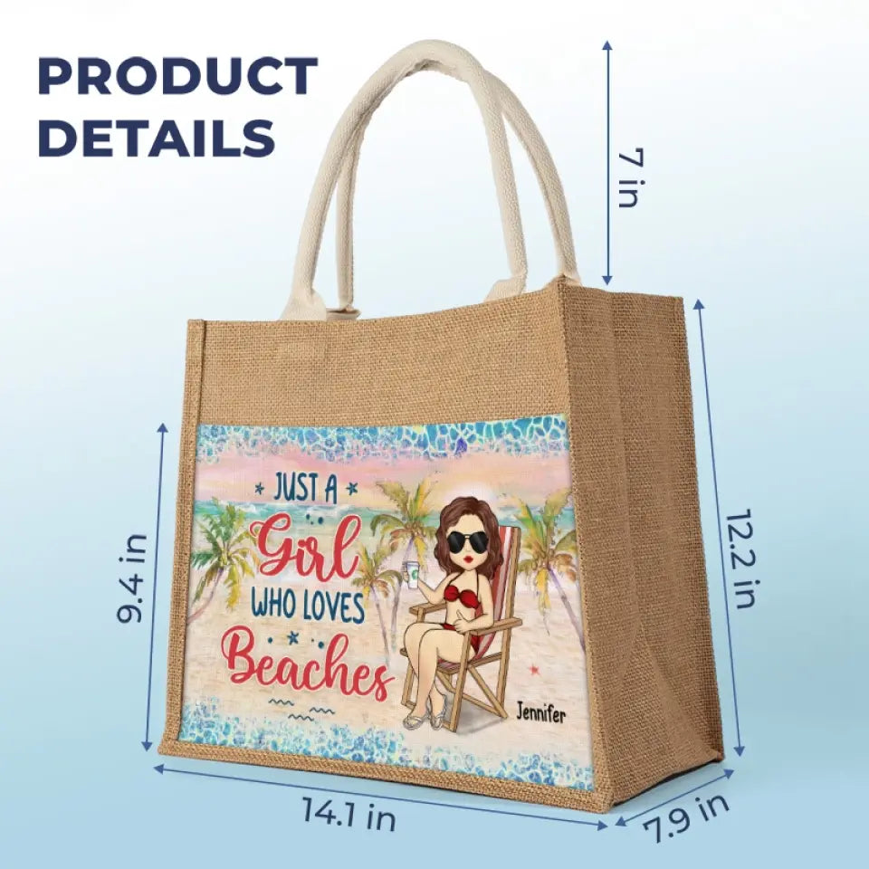 Juste une fille qui aime la plage - Sacs fourre-tout personnalisés, sacs fourre-tout en jute, sacs de plage - Cadeau pour meilleures amies, meilleures amies, sœurs