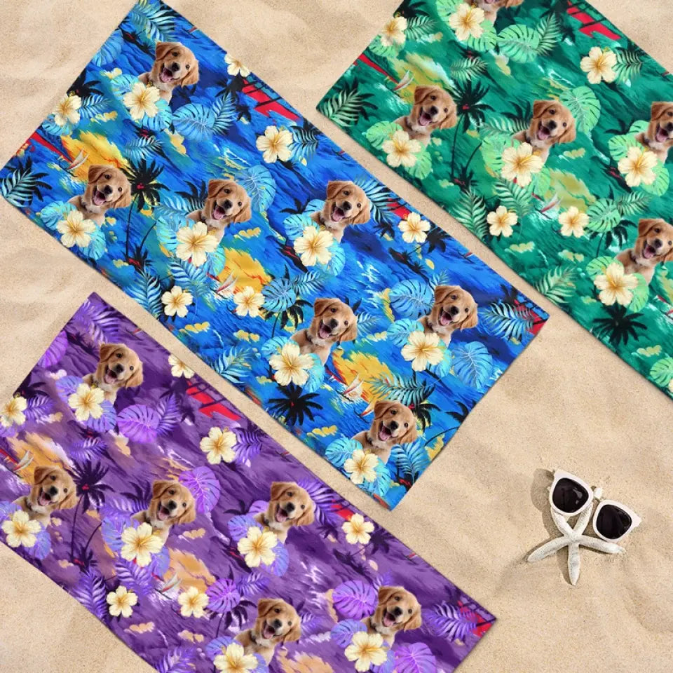 Photo personnalisée Amis à fourrure et journées ensoleillées - Chien
 Serviette de plage personnalisée avec chat - Cadeau de vacances d'été, cadeau d'anniversaire pour les propriétaires d'animaux et les amoureux des animaux