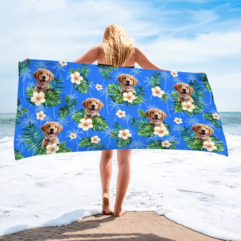 Photo personnalisée : journées chaudes, animaux sympas – Chien
 Serviette de plage personnalisée avec chat - Cadeau de vacances d'été, cadeau d'anniversaire pour les propriétaires d'animaux et les amoureux des animaux
