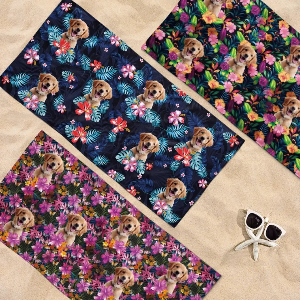 Mode vacances photo personnalisé activé - Chien
 Serviette de plage personnalisée avec chat - Cadeau de vacances d'été, cadeau d'anniversaire pour les propriétaires d'animaux et les amoureux des animaux
