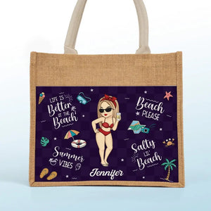 Beach Please - Sacs fourre-tout personnalisés pour meilleures amies, sacs fourre-tout en jute, sacs de plage - Cadeau pour meilleures amies, meilleures amies, sœurs