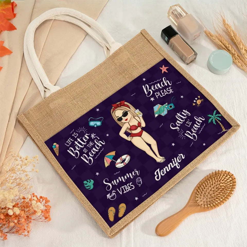 Beach Please - Sacs fourre-tout personnalisés pour meilleures amies, sacs fourre-tout en jute, sacs de plage - Cadeau pour meilleures amies, meilleures amies, sœurs