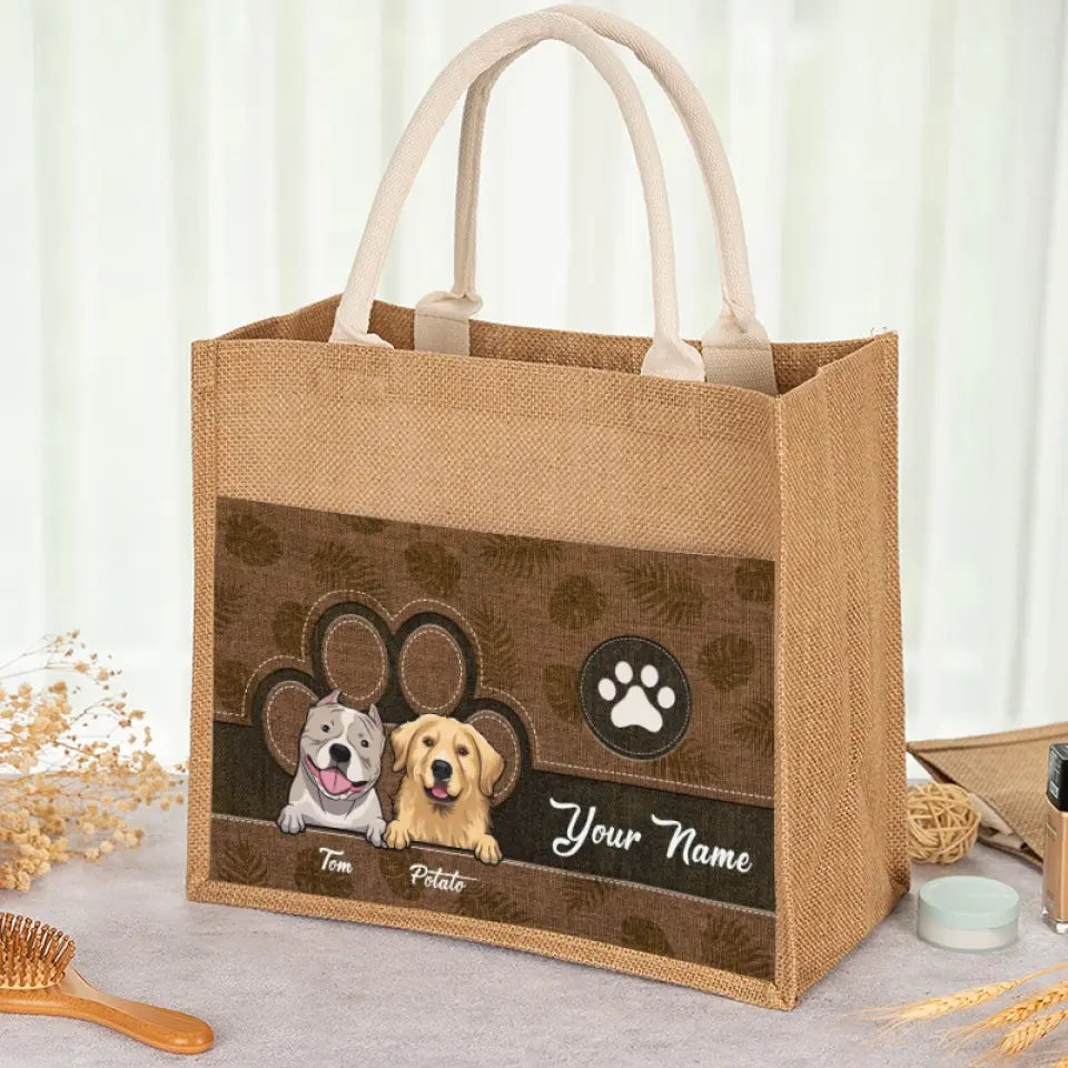 Cet humain nous appartient - Sacs fourre-tout personnalisés pour chien, sacs fourre-tout en jute, sacs de plage - Cadeau pour propriétaires d'animaux et amoureux des animaux