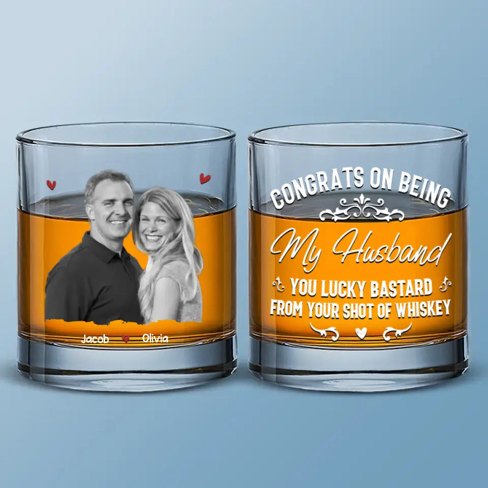 Photo personnalisée « Félicitations pour être mon mari » - Verre à whisky personnalisé pour couple - Cadeau pour mari et femme, anniversaire