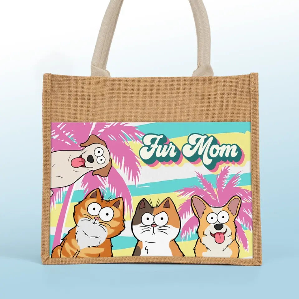 Fourrure Maman - Sacs fourre-tout personnalisés pour chiens et chats, sacs fourre-tout en jute, sacs de plage - Cadeau pour propriétaires et amoureux des animaux