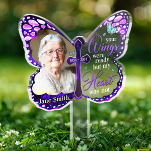 Photo personnalisée Votre souvenir est un trésor - Piquet de jardin en acrylique personnalisé de style vitrail - Cadeau de condoléances pour les membres de la famille