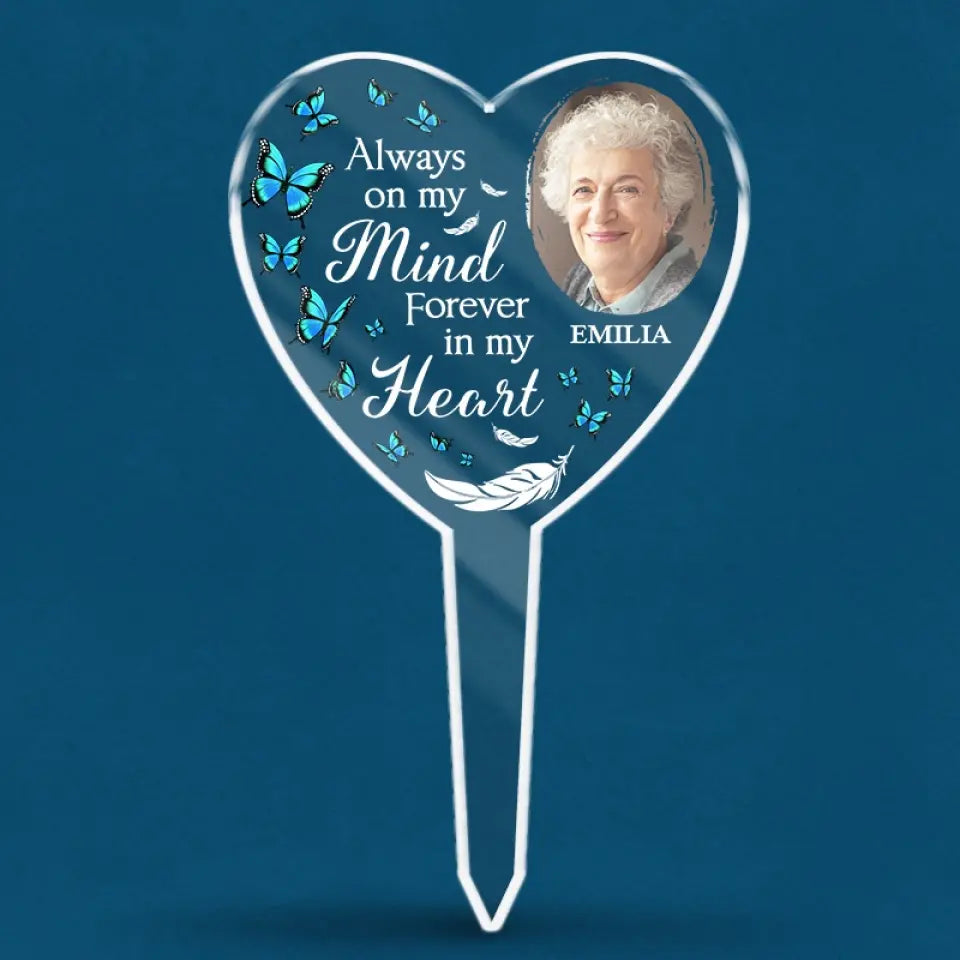 Photo personnalisée reposant avec les anges - Piquet de jardin en acrylique personnalisé de style vitrail - Cadeau de condoléances pour les membres de la famille