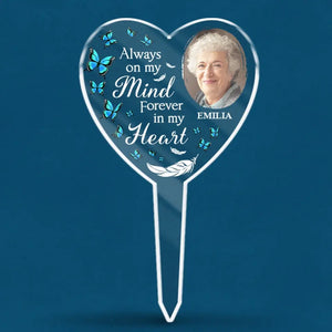 Photo personnalisée reposant avec les anges - Piquet de jardin en acrylique personnalisé de style vitrail - Cadeau de condoléances pour les membres de la famille