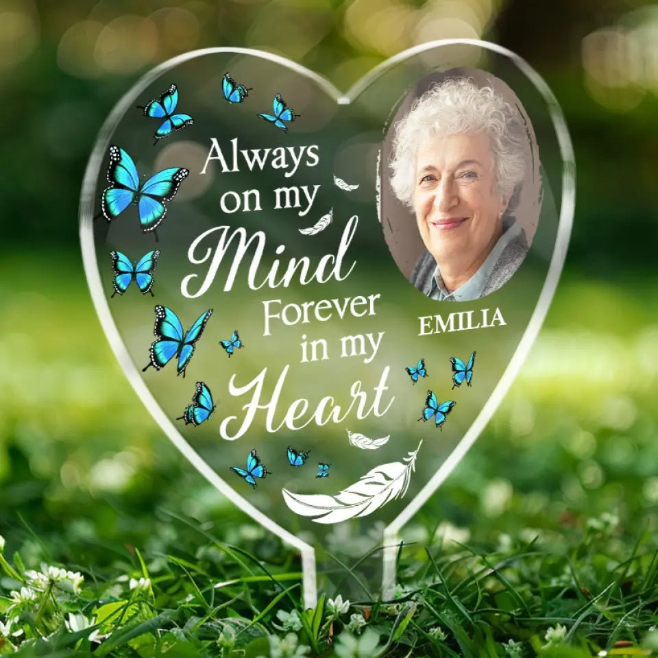 Photo personnalisée reposant avec les anges - Piquet de jardin en acrylique personnalisé de style vitrail - Cadeau de condoléances pour les membres de la famille
