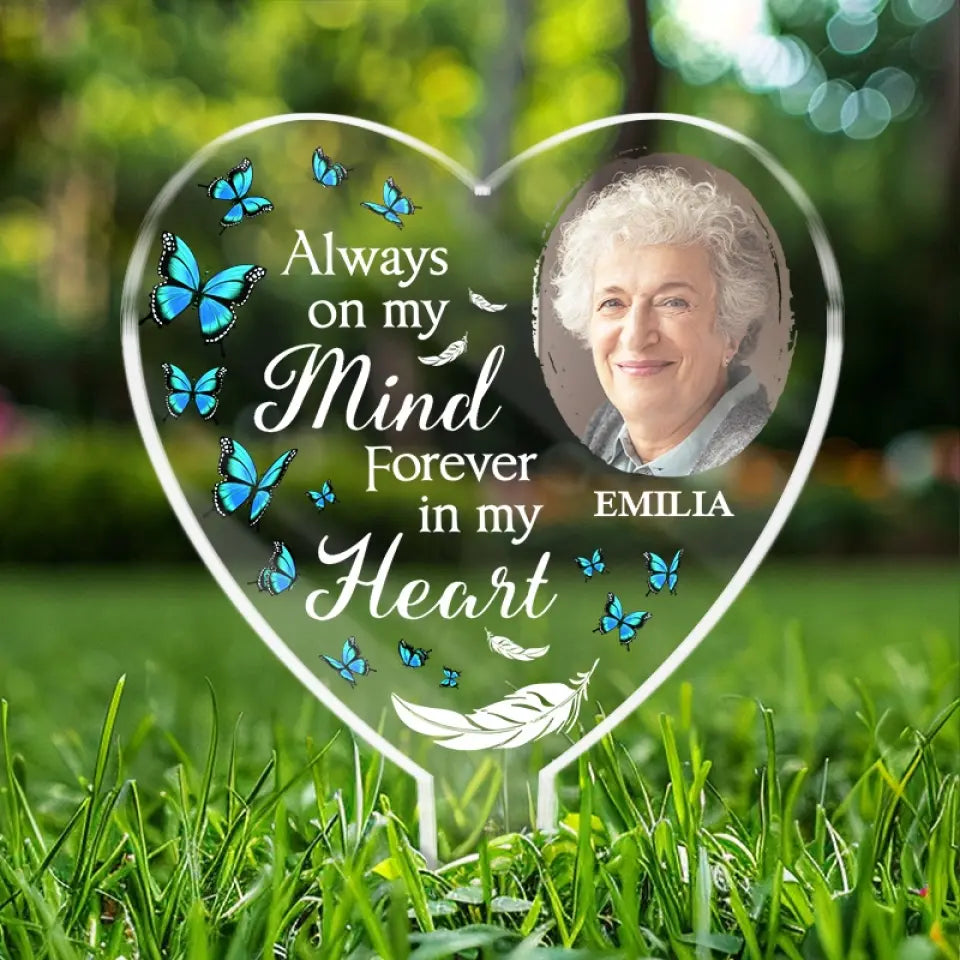 Photo personnalisée reposant avec les anges - Piquet de jardin en acrylique personnalisé de style vitrail - Cadeau de condoléances pour les membres de la famille