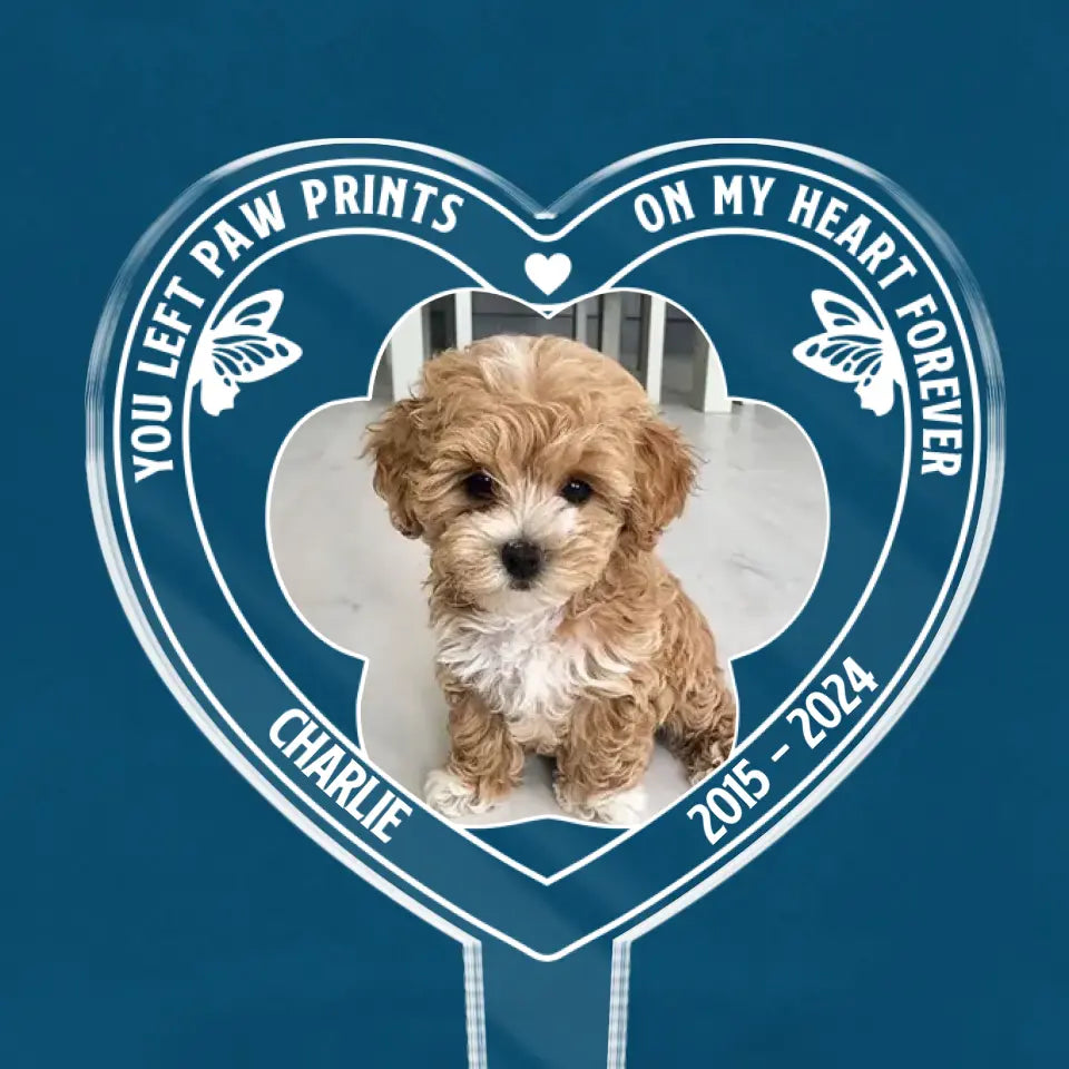 Photo personnalisée « Tu es toujours un ange dans mon cœur » – Piquet de jardin en acrylique personnalisé de style vitrail – Cadeau de condoléances pour les propriétaires et les amoureux des animaux
