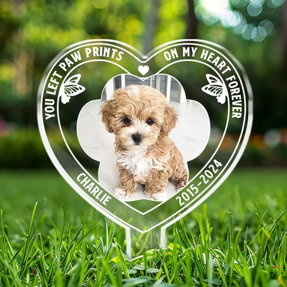 Photo personnalisée « Tu es toujours un ange dans mon cœur » – Piquet de jardin en acrylique personnalisé de style vitrail – Cadeau de condoléances pour les propriétaires et les amoureux des animaux