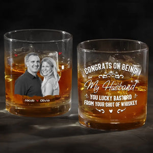 Photo personnalisée « Félicitations pour être mon mari » - Verre à whisky personnalisé pour couple - Cadeau pour mari et femme, anniversaire