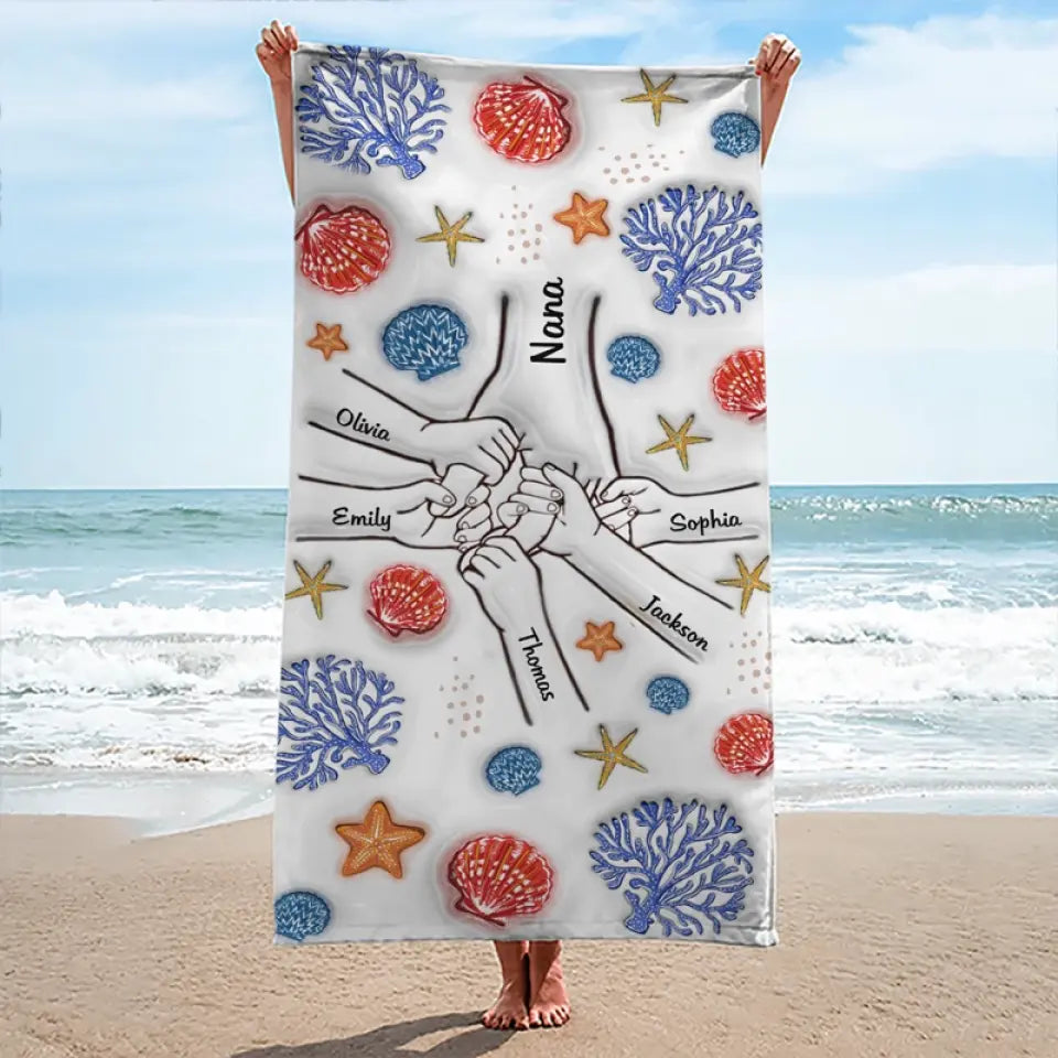 Un été merveilleux avec grand-mère - Serviette de plage personnalisée pour la famille - Cadeau de vacances d'été pour grand-mère