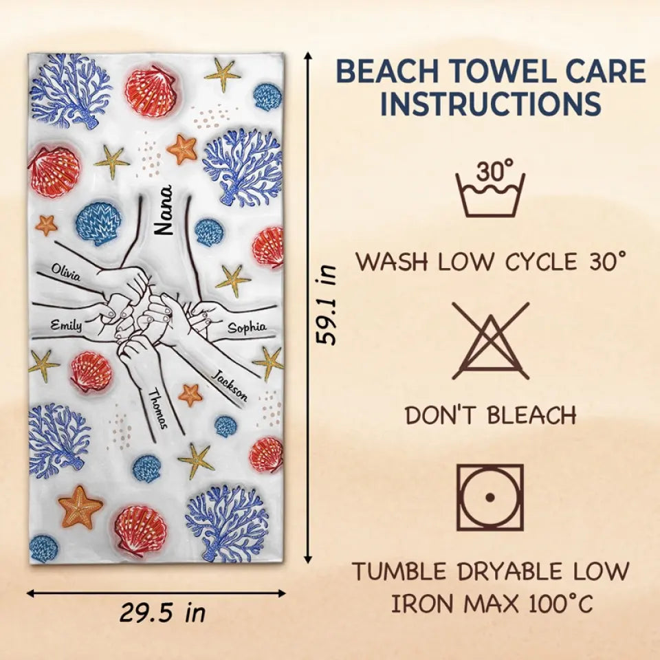 Un été merveilleux avec grand-mère - Serviette de plage personnalisée pour la famille - Cadeau de vacances d'été pour grand-mère