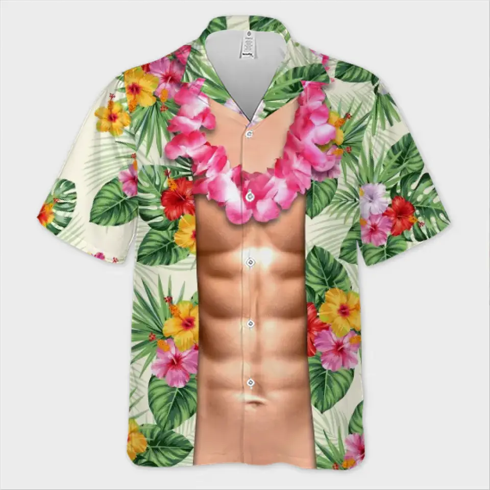 J'ai des abdos, ils sont juste en hibernation - Chemise hawaïenne tropicale unisexe personnalisée pour la famille - Cadeau de vacances d'été pour les membres de la famille
