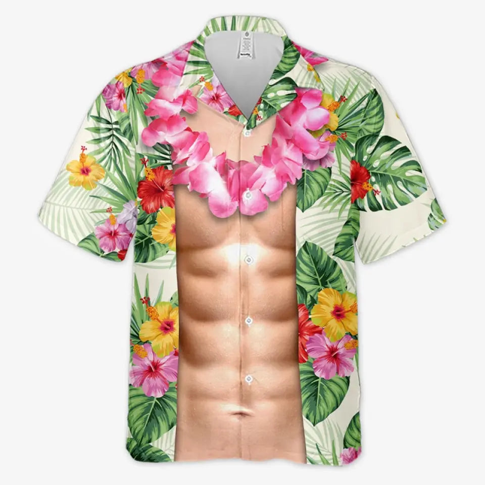 J'ai des abdos, ils sont juste en hibernation - Chemise hawaïenne tropicale unisexe personnalisée pour la famille - Cadeau de vacances d'été pour les membres de la famille