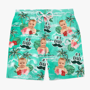 Short de plage hawaïen tropical personnalisé avec photo Super Papa - Cadeau de vacances d'été pour papa et grand-père