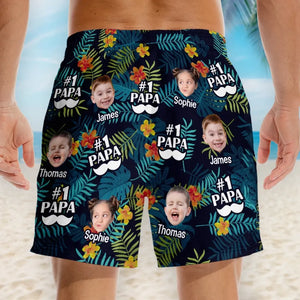 Short de plage hawaïen tropical personnalisé avec photo « Je t'aime papa » - Cadeau de vacances d'été pour papa et grand-père