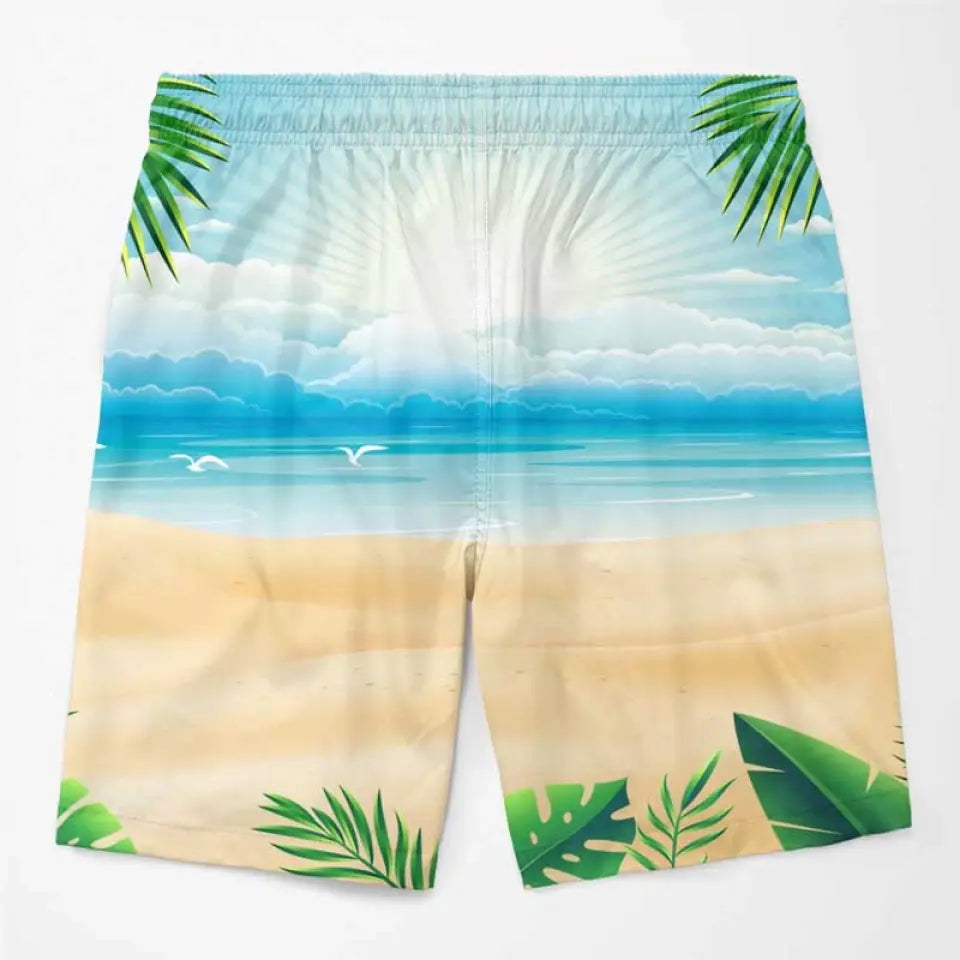 Short de plage hawaïen personnalisé avec photo et ambiance estivale - Cadeau amusant pour les vacances d'été, les anniversaires et les fêtes de fin d'année