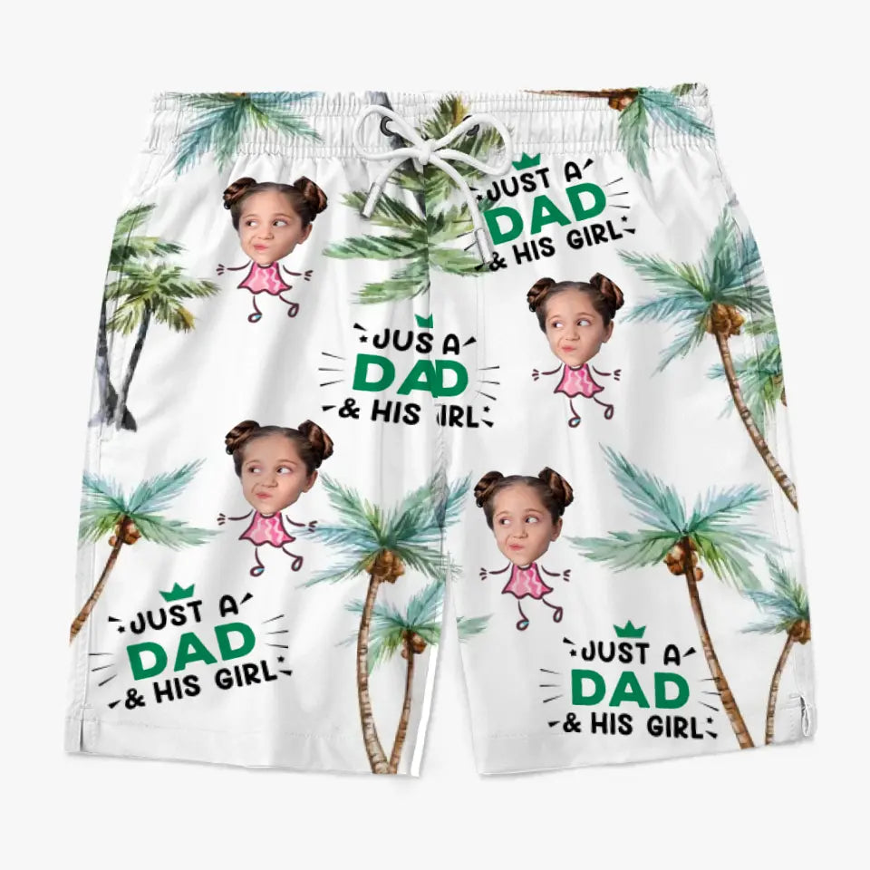 Photo personnalisée juste un père et sa fille - Short de plage hawaïen tropical personnalisé pour hommes - Cadeau de vacances d'été pour papa et grand-père