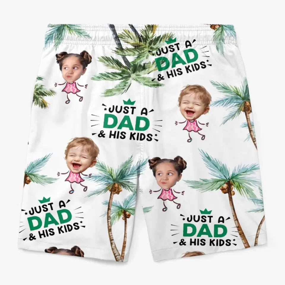 Photo personnalisée juste un père et sa fille - Short de plage hawaïen tropical personnalisé pour hommes - Cadeau de vacances d'été pour papa et grand-père