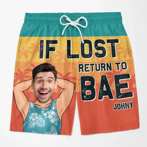 Photo personnalisée « I'm Bae » - Short de plage hawaïen tropical personnalisé et amusant pour couple - Cadeau de vacances d'été, cadeau de fête d'anniversaire pour mari et femme, anniversaire